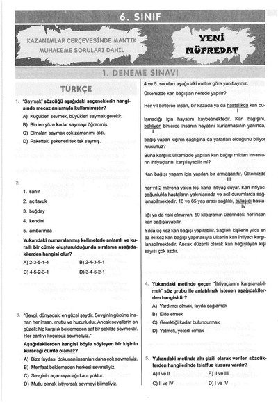 6 ADET DENEME ÇÖZÜMLÜ Limon Fotokopi