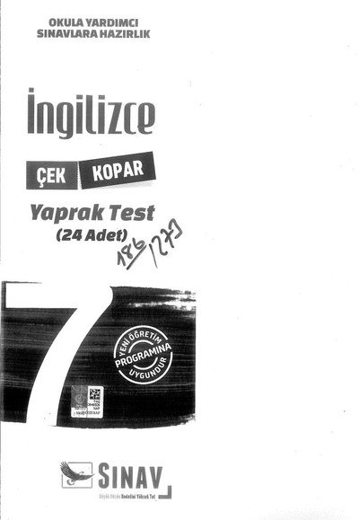 İNGİLİZCE YAPRAK TEST 24 ADET Limon Fotokopi