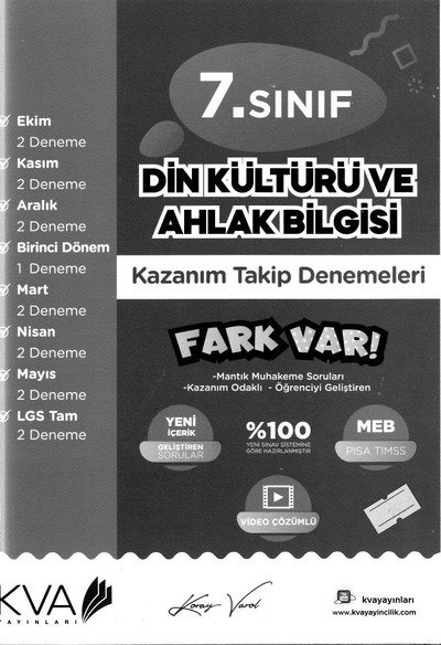 DİN KÜLTÜRÜ VE AHLAK BİLGİSİ KAZANIM TAKİP DENEMELERİ