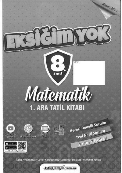 EKSİĞİM YOK MATEMATİK 1. ARA TATİL KİTABI Limon Fotokopi