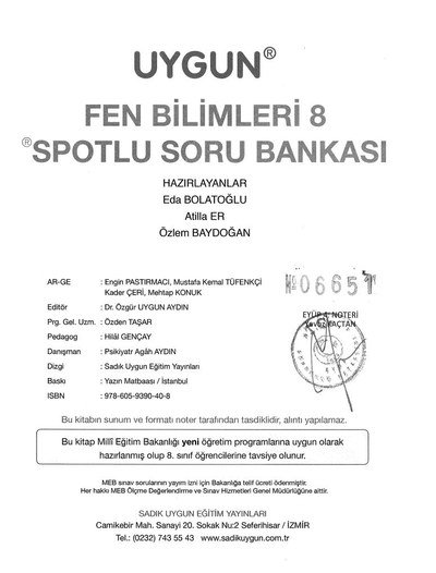 FEN BİLİMLERİ SPOTLU SORU BANKASI Limon Fotokopi
