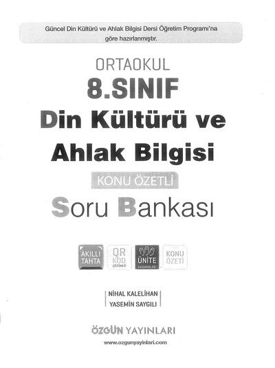 DİN KÜLTÜRÜ VE AHLAK BİLGİSİ KONU ÖZETLİ SORU BANKASI Limon Fotokopi