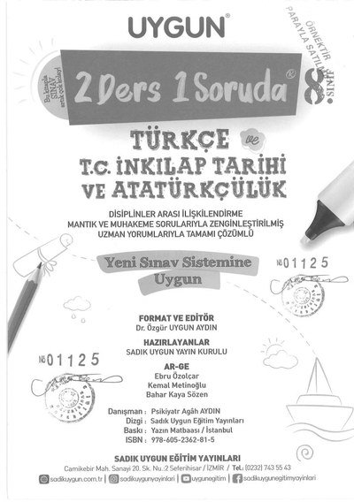 2 DERS 1 SORUDA TÜRKÇE VE T.C. İNKILAP TARİHİ VE ATATÜRKÇÜLÜK Limon Fotokopi