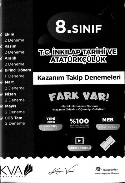 T.C. İNKILAP TARİHİ VE ATATÜRKÇÜLÜK KAZANIM TAKİP DENEMELERİ FARK VAR Limon Fotokopi