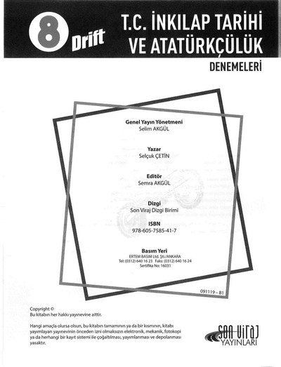 T.C. İNKILAP TARİHİ VE ATATÜRKÇÜLÜK DENEMELERİ DRİFT Limon Fotokopi