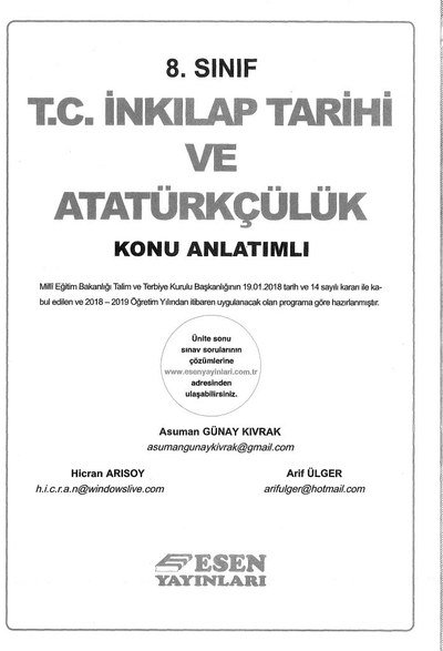 T.C. İNKILAP TARİHİ VE ATATÜRKÇÜLÜK KONU ANLATIMLI Limon Fotokopi