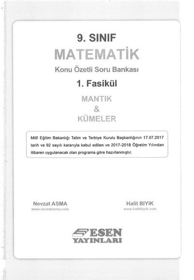 MATEMATİK KONU ÖZETLİ SORU BANKASI 1. FASİKÜL MANTIK & KÜMELER Limon Fotokopi