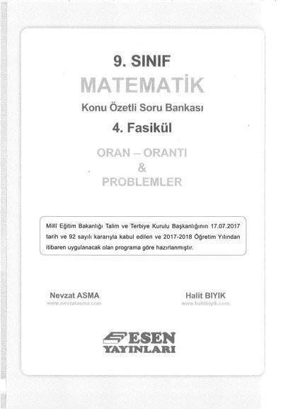 MATEMATİK KONU ÖZETLİ SORU BANKASI 4. FASİKÜL ORAN ORANTI & PROBLEMLER