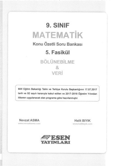 MATEMATİK KONU ÖZETLİ SORU BANKASI 5. FASİKÜL BÖLÜNEBİLME & VERİ Limon Fotokopi