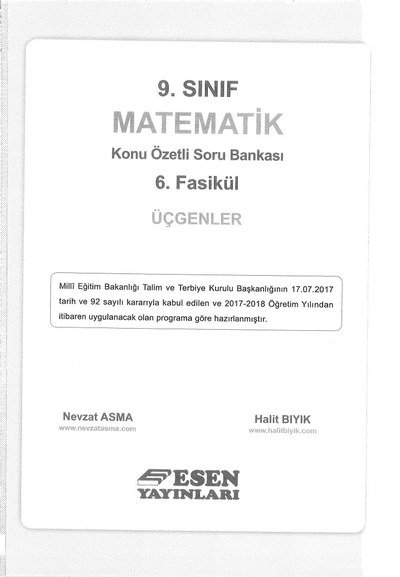 MATEMATİK KONU ÖZETLİ SORU BANKASI 6. FASİKÜL ÜÇGENLER Limon Fotokopi
