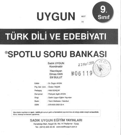 TÜRK DİLİ VE EDEBİYATI SPOTLU SORU BANKASI Limon Fotokopi