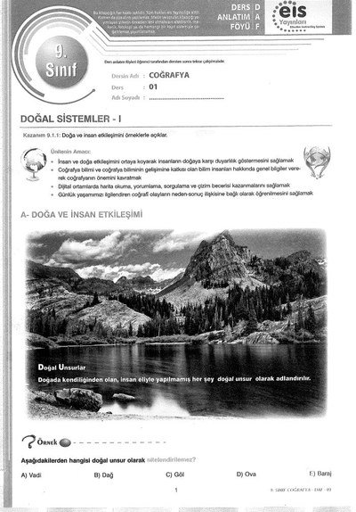 DERS ANLATIM FÖYÜ COĞRAFYA KONU ANLATIM