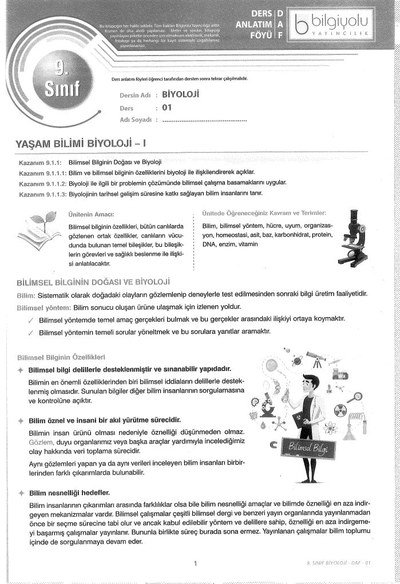 DERS ANLATIM FÖYÜ BİYOLOJİ Limon Fotokopi