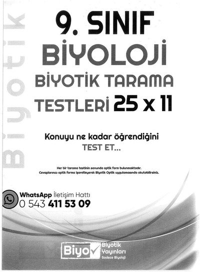 BİYOLOJİ BİYOTİK TARAMA TESTLERİ 25x11 KONUYU NE KADAR ÖĞRENDİĞİNİ TEST ET Limon Fotokopi