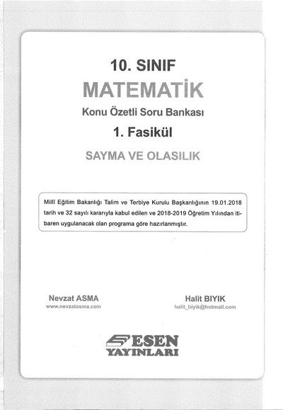 MATEMATİK KONU ÖZETLİ SORU BANKASI 1. FASİKÜL SAYMA VE OLASILIK