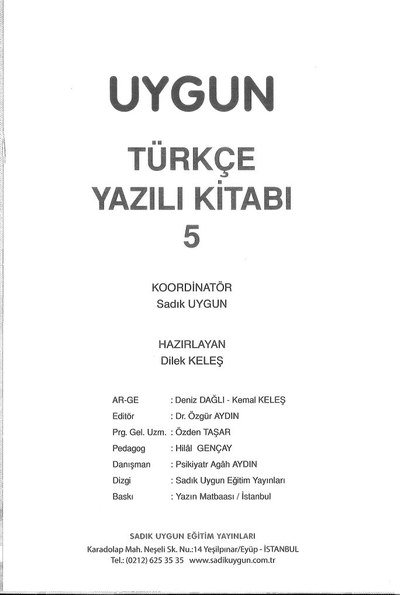 UYGUN TÜRKÇE YAZILI KİTABI Limon Fotokopi