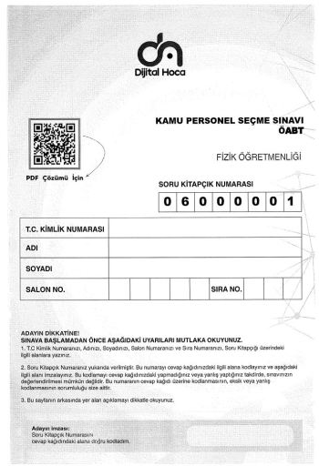 FİZİK ÖĞRETMENLİĞİ 6*75 DENEME SINAVI Limon Fotokopi