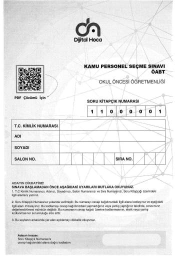 OKUL ÖNCESİ ÖĞRETMENLİĞİ 6*75 DENEME Limon Fotokopi