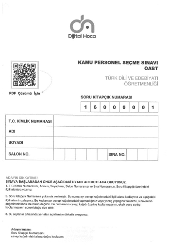 TÜRK DİLİ VE EDEBİYATI ÖĞRETMENLİĞİ 6*75 DENEME