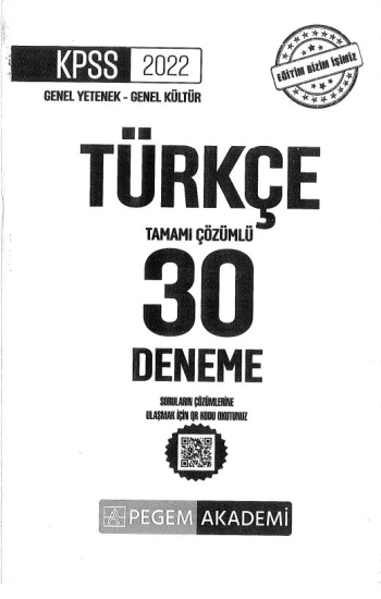 TÜRKÇE TAMAMI ÇÖZÜMLÜ 30 DENEME Limon Fotokopi