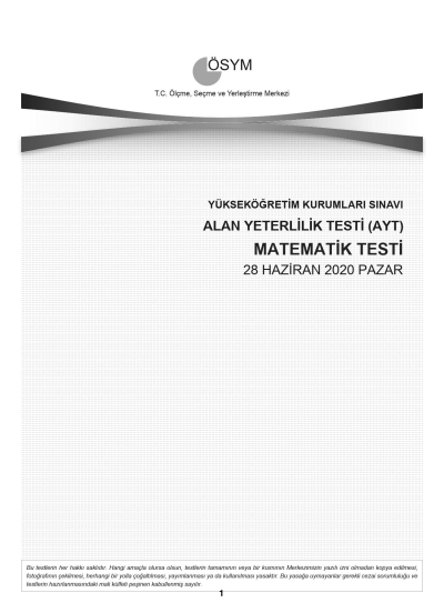MATEMATİK SON 11 YIL ÇIKMIŞ SORULAR (AYT) (2020 DAHİL) Limon Fotokopi