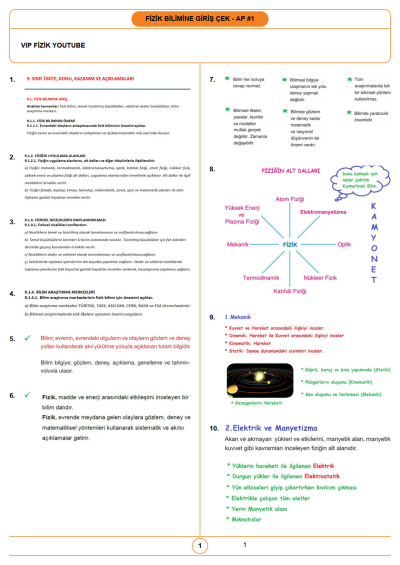 2021 Güncel TYT VİP FİZİK ÇekAP Serisi Limon Fotokopi