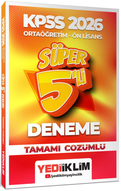 2026 Kpss Ortaöğretim-Önlisans Genel Yetenek Genel Kültür Tamamı Çözümlü Süper 5 Deneme Yediiklim Yayınları Limon Fotokopi