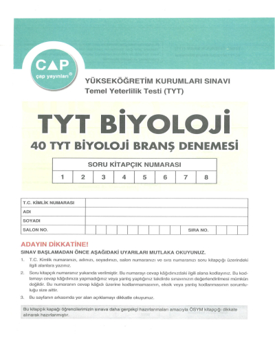 TYT Biyoloji 40 x 6 Up Deneme Limon Fotokopi