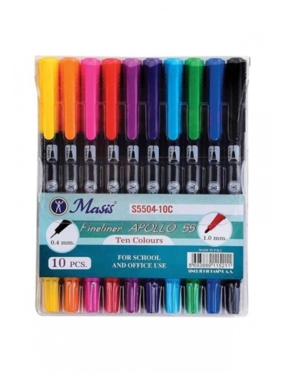 Masis Fineliner Apollo 55 İki Uçlu Kalem 10Lu Limon Fotokopi