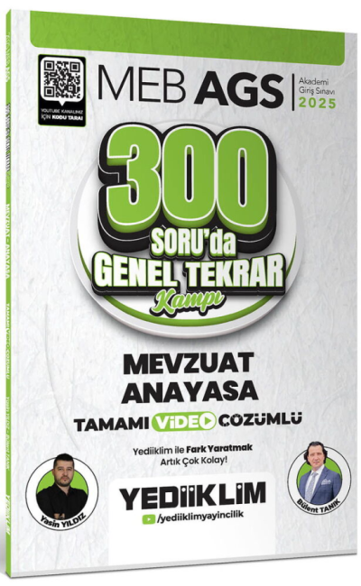 2025 MEB AGS Mevzuat Anayasa 300 Soruda Tamamı Video Çözümlü Genel Tekrar Kamp Yediiklim Yayınları