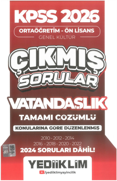 2026 KPSS Ortaöğretim Ön Lisans Genel Kültür Vatandaşlık Tamamı Çözümlü Çıkmış Sorular(2024 soruları dahil) Yediiklim Yayınları Limon Fotokopi