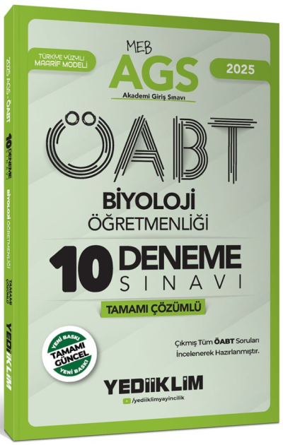 2025 MEB AGS ÖABT Biyoloji Öğretmenliği Tamamı Çözümlü 10 Deneme Sınavı Yediiklim Yayınları Limon Fotokopi