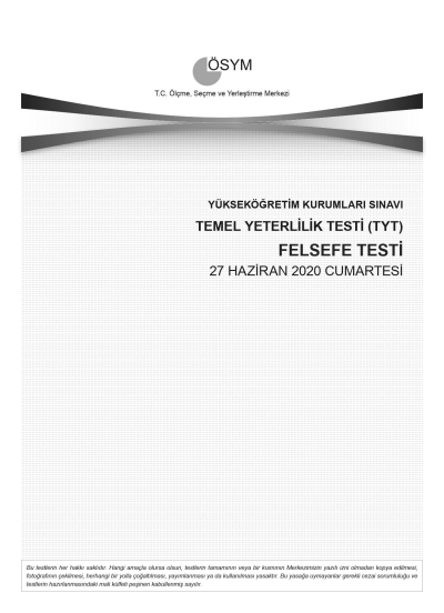 FELSEFE SON 11 YIL ÇIKMIŞ SORULAR (TYT) (2020 DAHİL) Limon Fotokopi