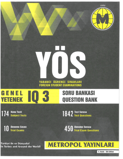 YÖS Genel Yetenek (IQ) Tüm Konular Soru Bankası Metropol Yayınları Limon Fotokopi