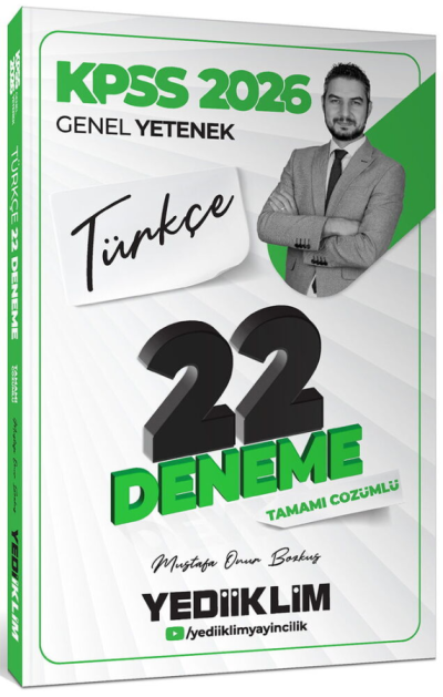 2026 KPSS Genel Yetenek Türkçe Tamamı Çözümlü 22 Deneme Sınavı Yediiklim Yayınları Limon Fotokopi