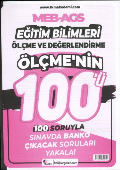 MEB-AGS Eğitim Bilimleri Ölçme ve Değerlendirme Ölçmenin 100ü Soru Bankası TKM Akademi Limon Fotokopi