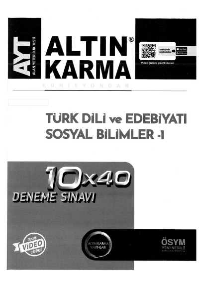 AYT Türk Dili ve Edebiyatı Sosyal Bilimler 1 10x40 Deneme Sınavı