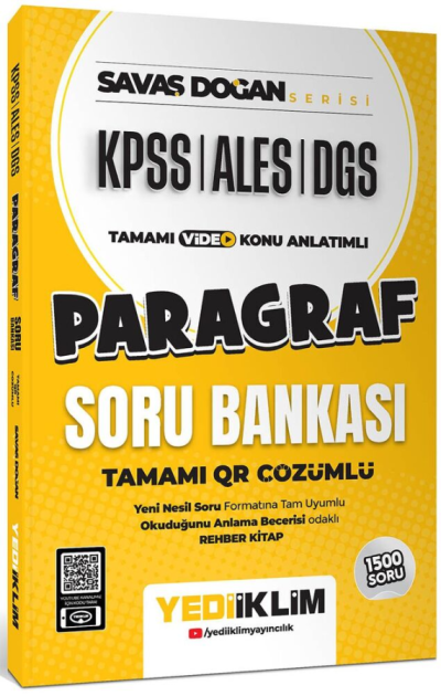KPSS ALES DGS Savaş Doğan Serisi Paragraf Tamamı Video Konu Anlatımlı ve Tamamı QR Çözümlü Soru Bankası Yediiklim Yayınları Limon Fotokopi