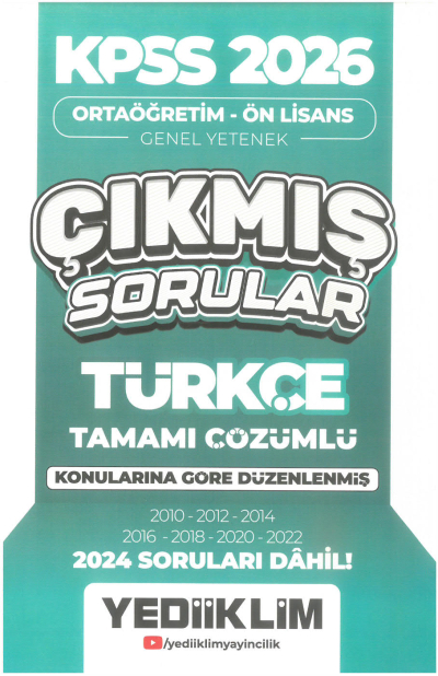 2026 KPSS Ortaöğretim-Önlisans Türkçe Konularına Göre Çıkmış Sorular(2024 soruları dahil) Yediiklim Yayınları Limon Fotokopi