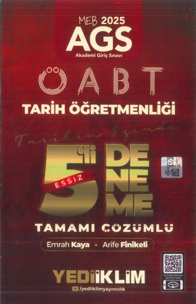 2025 MEB AGS ÖABT Tarih Öğretmenliği Tamamı Çözümlü Tarihin İzinde Eşsiz 5 li Deneme Yediiklim Yayınları Limon Fotokopi