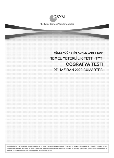 COĞRAFYA SON 11 YIL ÇIKMIŞ SORULAR (TYT) (2020 DAHİL) Limon Fotokopi