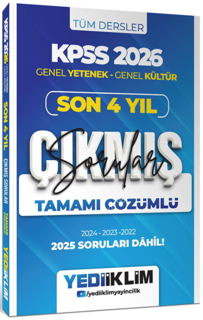 2026 KPSS Genel Yetenek Genel Kültür Son 4 Yıl (2022-2025) Tamamı Çözümlü Çıkmış Sorular Yediiklim Yayınları Limon Fotokopi