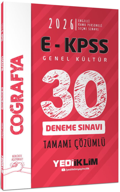 2026 E-KPSS Tüm Adaylar İçin Genel Kültür Coğrafya Tamamı Çözümlü 30 Deneme Sınavı Yediiklim Yayınları Limon Fotokopi