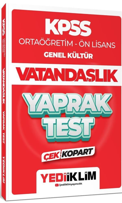 KPSS Lise Ortaöğretim Ön Lisans Vatandaşlık Yaprak Test Çek Kopart Yediiklim Yayınları Limon Fotokopi