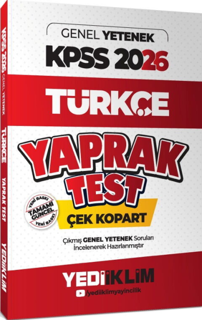 2026 KPSS Genel Yetenek Türkçe Çek Kopart Yaprak Test Yediiklim Yayınları Limon Fotokopi