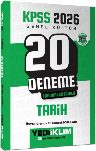 2026 KPSS Genel Kültür Tarih Tamamı Çözümlü 20 Deneme Yediiklim Yayınları Limon Fotokopi