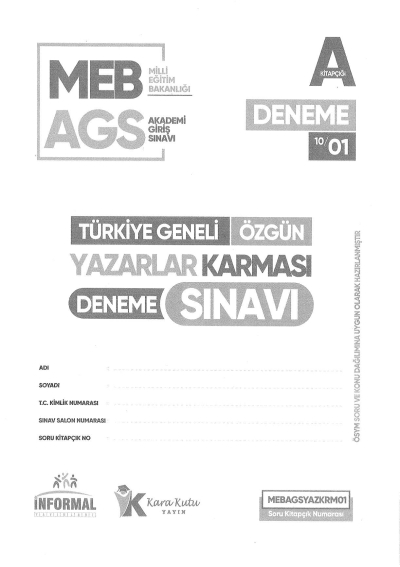 2025 MEB AGS TÜRKİYE GENELİ DENEME SINAVLARI KARAKUTU 1-2-3-4-6-7-8 DENEMELER (TAMAMI ÇÖZÜMLÜ) Limon Fotokopi