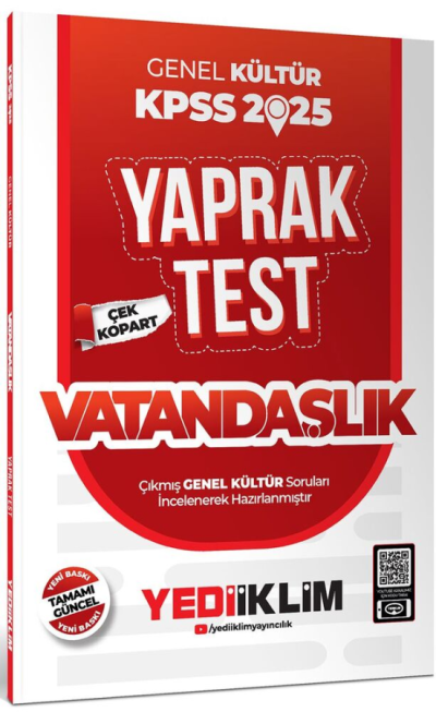 2025 KPSS Vatandaşlık Genel Kültür Çek Kopart Yaprak Test Yediiklim Yayınları Limon Fotokopi