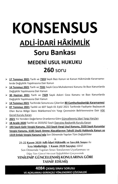 KONSENSUS ADLİ İDARİ HAKİMLİK SORU BANKASI MEDENİ USUL HUKUKU 17. BASKI Limon Fotokopi