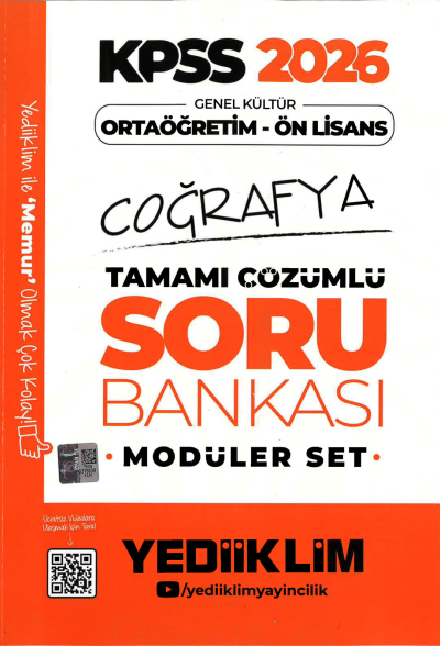 2026 KPSS Lise Ortaöğretim Ön Lisans Soru Bankası Çözümlü Modüler COĞRAFYA Yediiklim Yayınları Limon Fotokopi